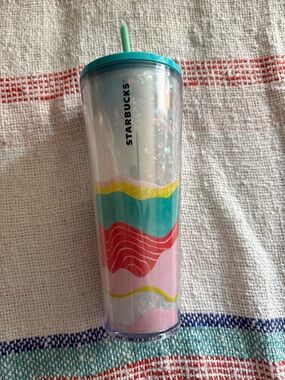 Starbucks Teal, Pink, Red & Yellow Iridescent Wave Tumbler